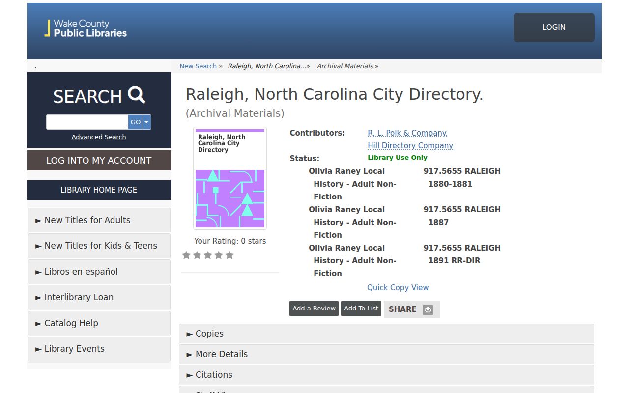 Apex historical directory Olivia Raney Raleigh catalog