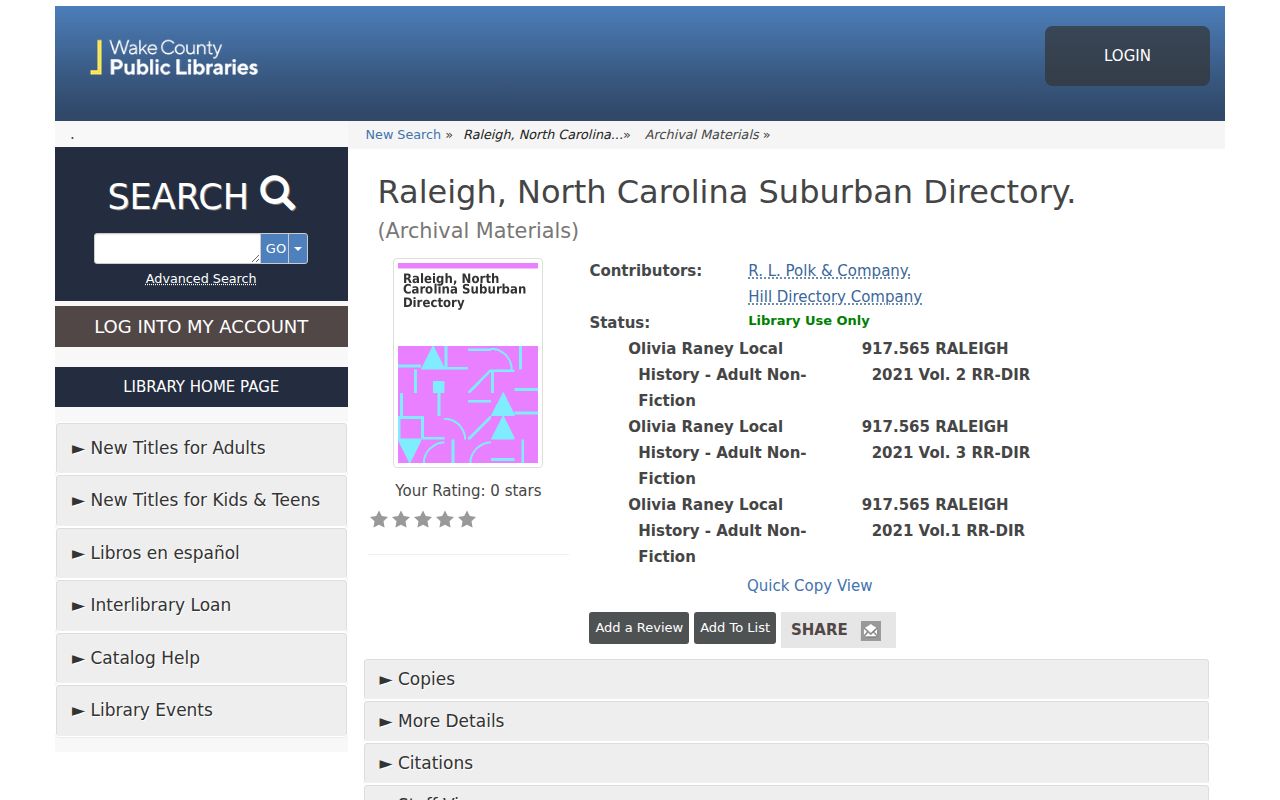 Apex historical directory Wake suburban catalog record
