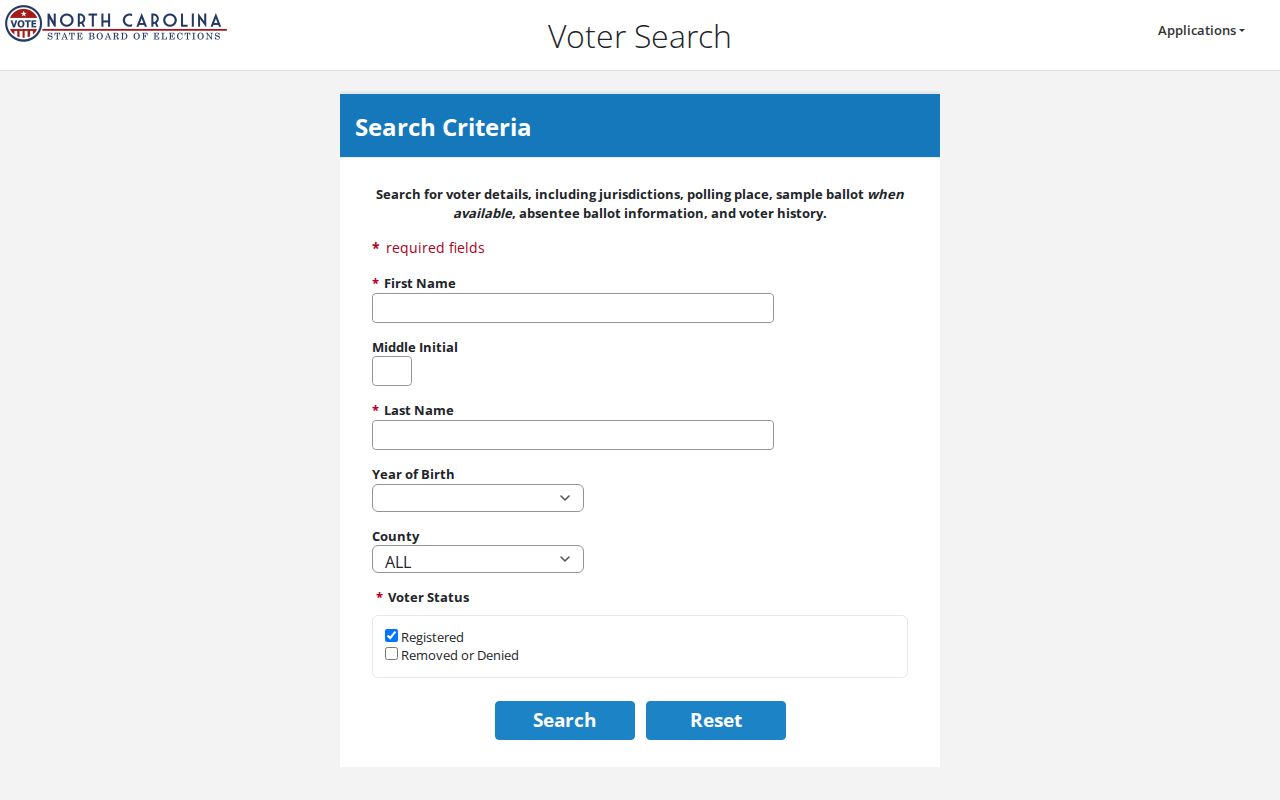 Apex residents directory North Carolina voter search form