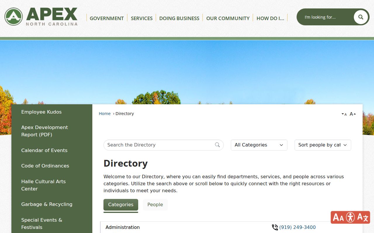 Apex neighbors reference for the Town staff directory