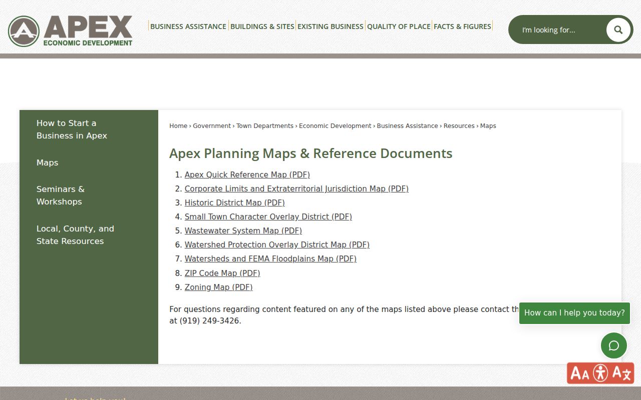 Apex ZIP directory Town maps page