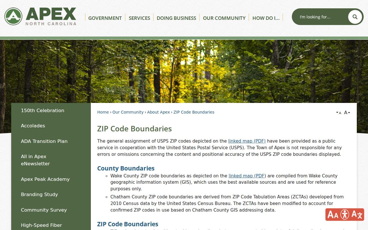 Apex ZIP municipal boundary page